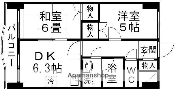 ロイヤルヒルズ柳生Ⅲ(2DK/5階)の間取り写真