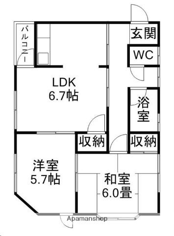 シャトゥK・T(2LDK/2階)の間取り写真