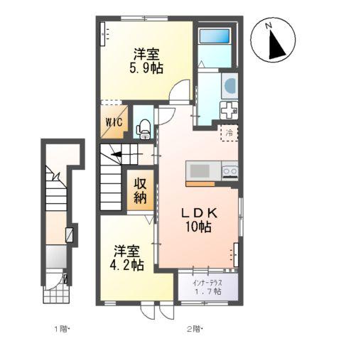 プレジール人来田(2LDK/2階)の間取り写真