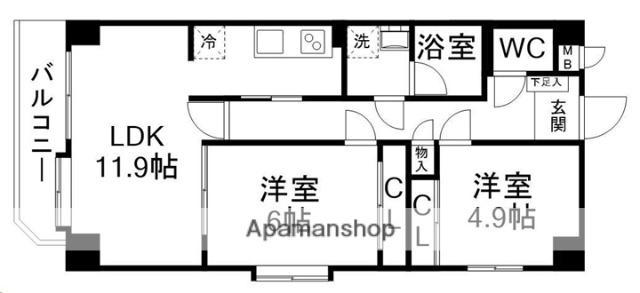グレンパレスOKINOⅡ(2LDK/3階)の間取り写真