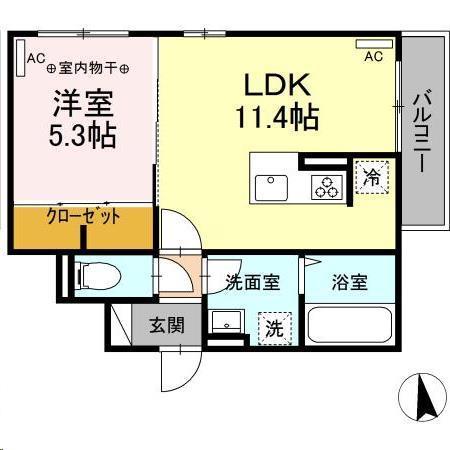D-ROOM荒井(1LDK/3階)の間取り写真
