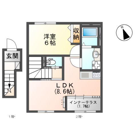 桜ヶ丘Ⅰ・35(1LDK/2階)の間取り写真