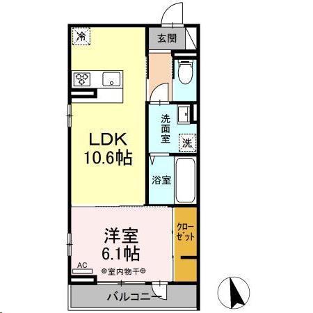 ブリックス北仙台(1LDK/3階)の間取り写真