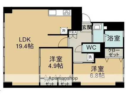 半子町グリーンハイツ(2LDK/1階)の間取り写真