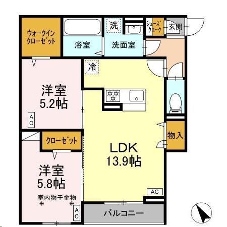 CLASSEUM連坊Ⅰ(2LDK/3階)の間取り写真