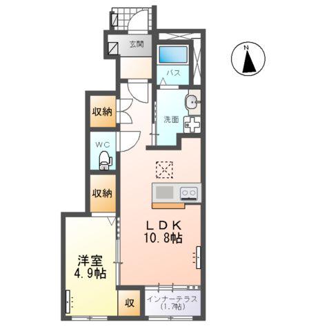トータスV(1LDK/1階)の間取り写真