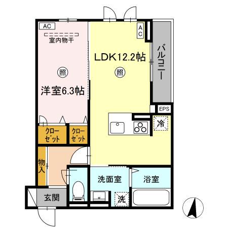 D-ROOM柏木二丁目(1LDK/2階)の間取り写真