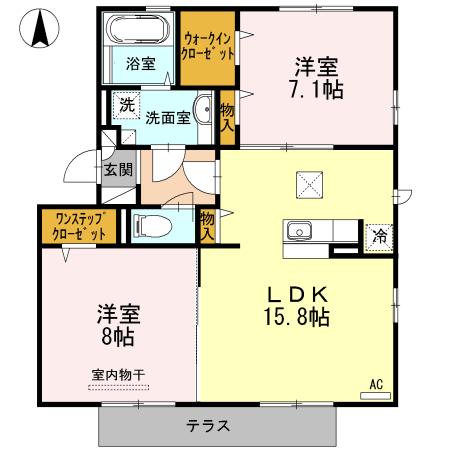 ピアチェヴォーレK(2LDK/1階)の間取り写真