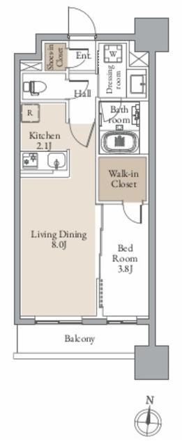 レジディア仙台北四番丁プレイス(1LDK/2階)の間取り写真