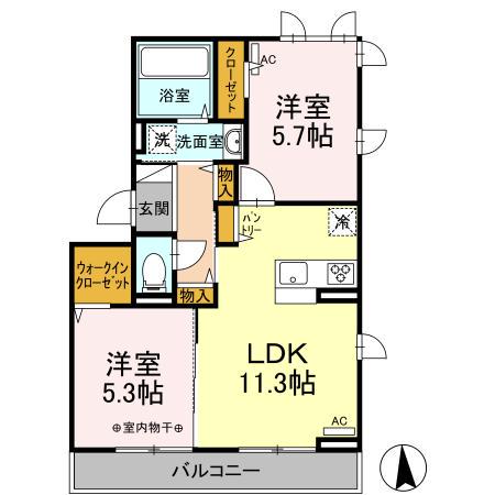 DーROOM DEARCOURT 幸町 ⅠⅡ(2LDK/2階)の間取り写真
