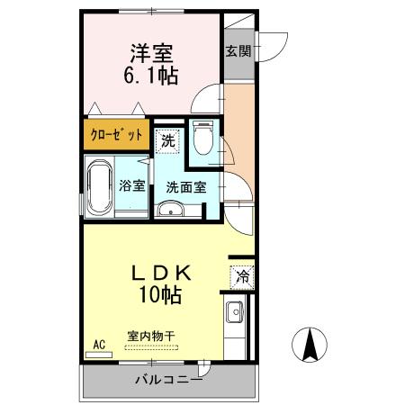 ライズ南仙台B(1LDK/2階)の間取り写真