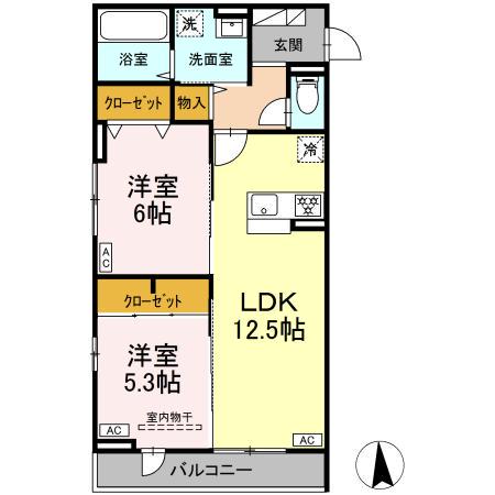 D-ROOM小田原2丁目A(2LDK/3階)の間取り写真