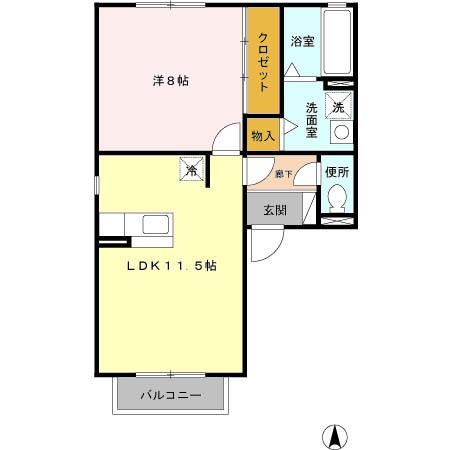 ベルデュール八乙女 II(1LDK/2階)の間取り写真