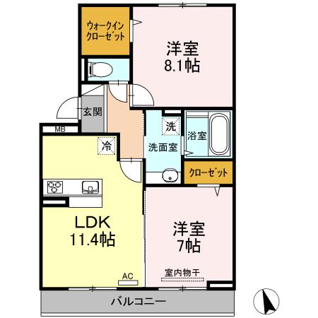 ボナールK(2LDK/2階)の間取り写真