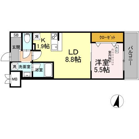 BULL HOUSE(1LDK/4階)の間取り写真