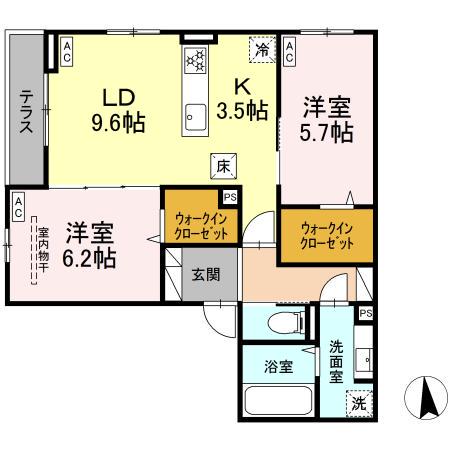CLASSEUM仙台小田原 III(2LDK/1階)の間取り写真