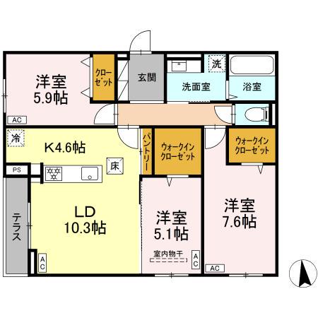 CLASSEUM仙台小田原 III(3LDK/1階)の間取り写真