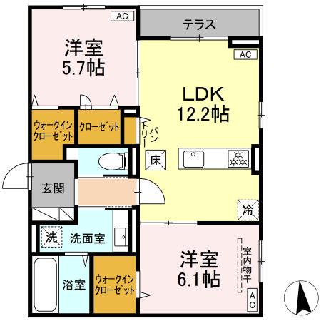 CLASSEUM仙台小田原 II(2LDK/1階)の間取り写真
