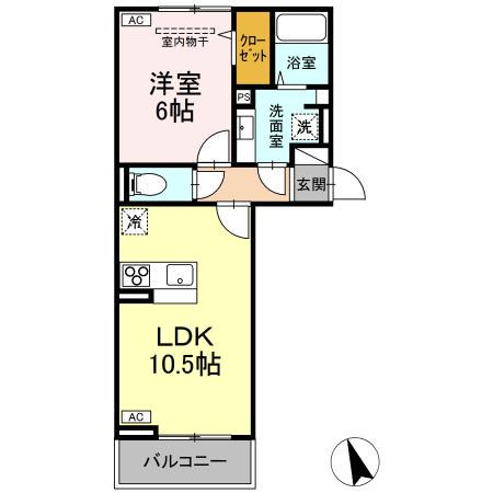 プレドフルールV(1LDK/2階)の間取り写真
