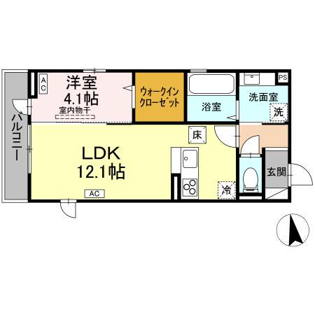 グランクードIII(1LDK/1階)の間取り写真