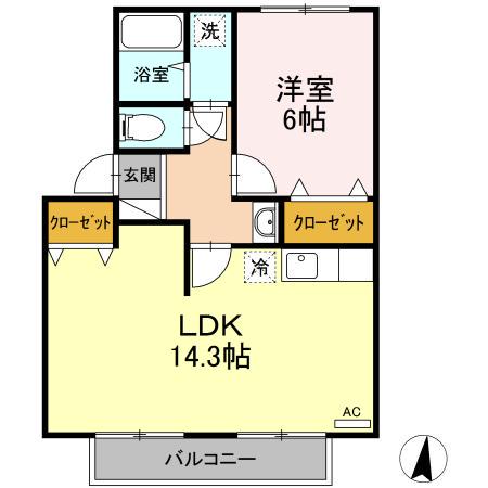 リブレスト鈎取III(1LDK/1階)の間取り写真