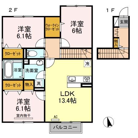 ピアチェヴォーレ・K II番館(3LDK/2階)の間取り写真