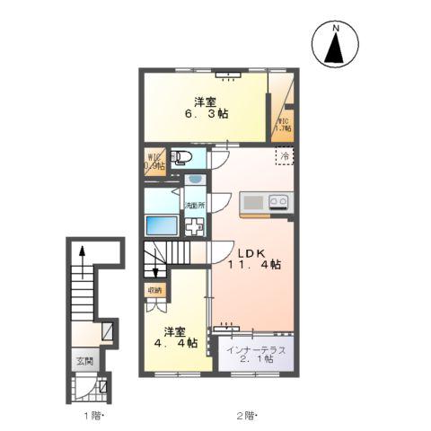 福室3丁目アパート(2LDK/2階)の間取り写真