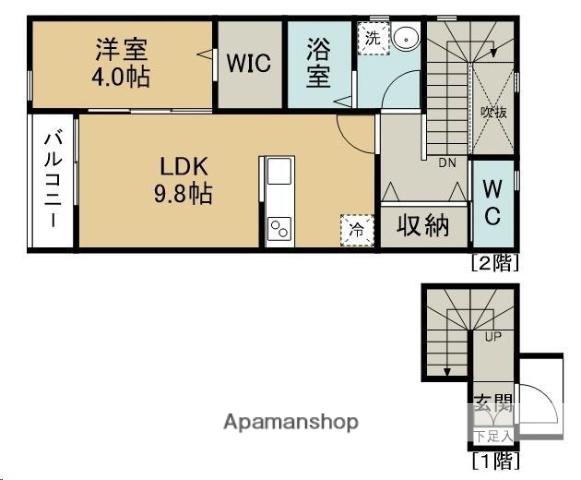 ピュアランド福室(1LDK/2階)の間取り写真