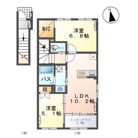 ソレイユ エ リュンヌ(2LDK/2階)の間取り写真