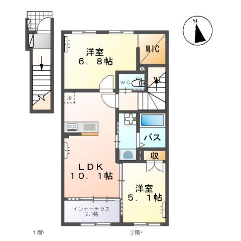 ソレイユ エ リュンヌ(2LDK/2階)の間取り写真