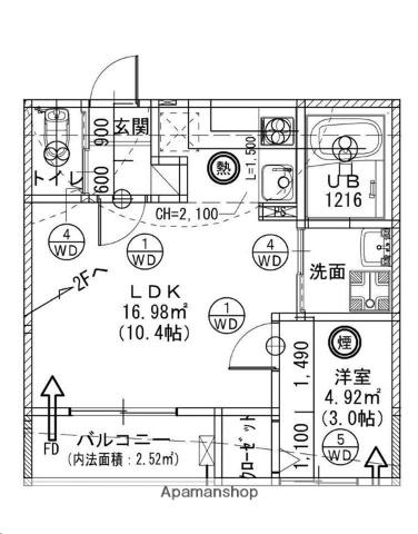 南仙台アパート(1K/2階)の間取り写真