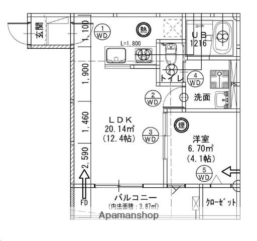 南仙台アパート(1K/2階)の間取り写真