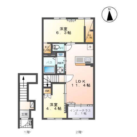 小田原3丁目アパート(2LDK/2階)の間取り写真