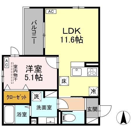 GRAND HILL SH(1LDK/1階)の間取り写真