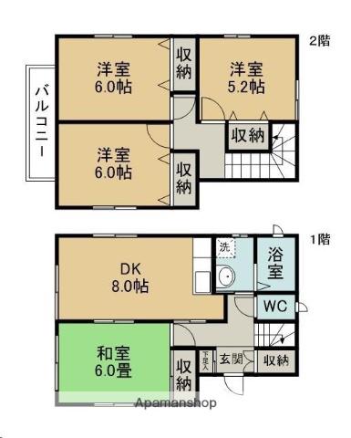 仙石線 小鶴新田駅 徒歩9分 2階建 築25年(4DK)の間取り写真