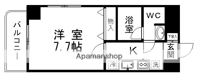 IN-TOWNER木町(1K/3階)の間取り写真