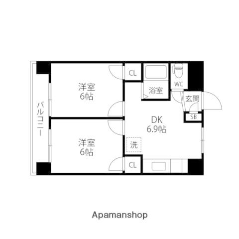 DKレジデンス泉中央(2DK/4階)の間取り写真