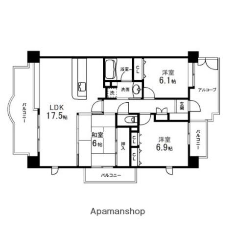 マーブルシャトー泉中央(3LDK/3階)の間取り写真
