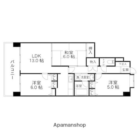 クレストグレース泉中央(3LDK/6階)の間取り写真