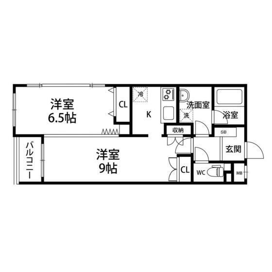 ツインパル市名坂(2K/5階)の間取り写真