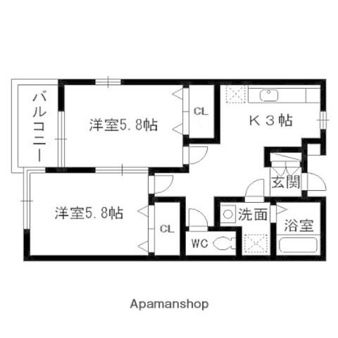パレスハッピー1(2K/2階)の間取り写真
