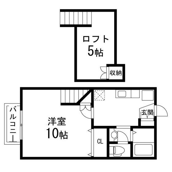 エスポワールシャトー愛子Ⅰ(1K/2階)の間取り写真
