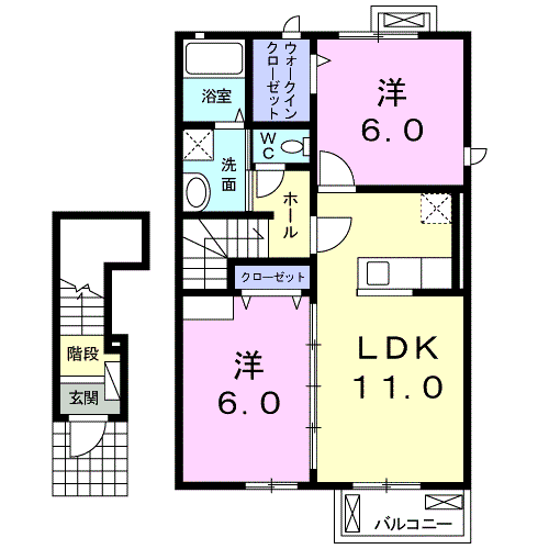 カルムレジデンス(2LDK/2階)の間取り写真