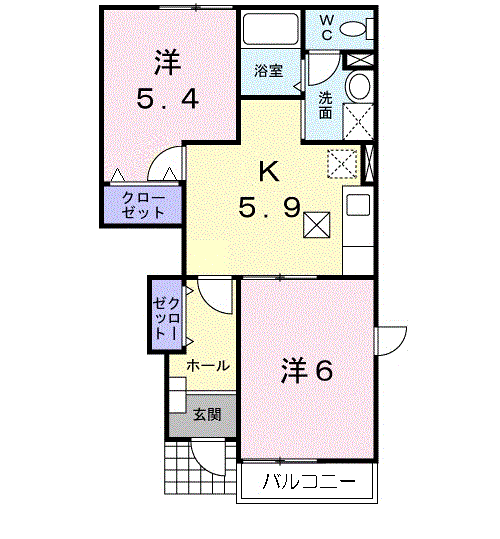 ソレイユ21B(2K/1階)の間取り写真