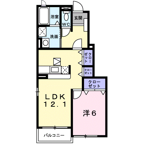 パシアンⅡ(1LDK/1階)の間取り写真