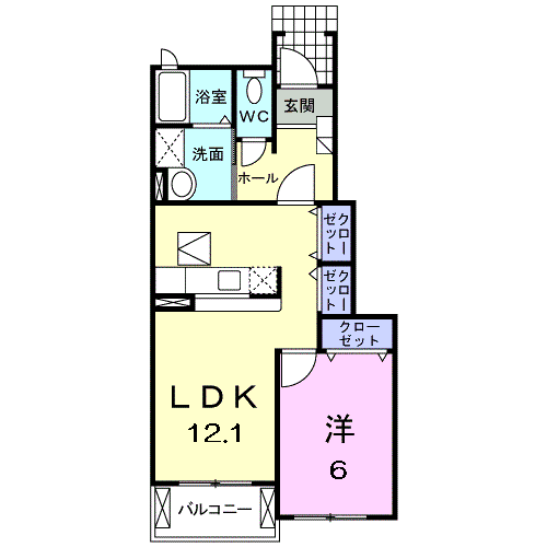 パシアンⅡ(1LDK/1階)の間取り写真