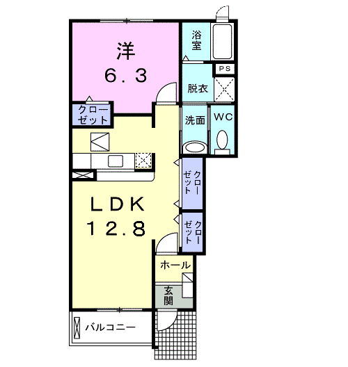 パ-クアヴェニュ-A(1LDK/1階)の間取り写真