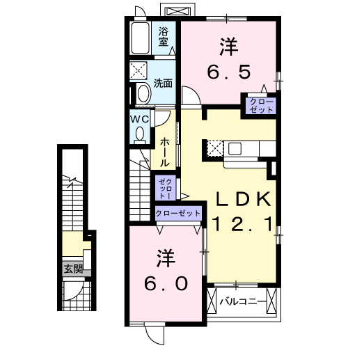 フレスクーラⅠ(2LDK/2階)の間取り写真