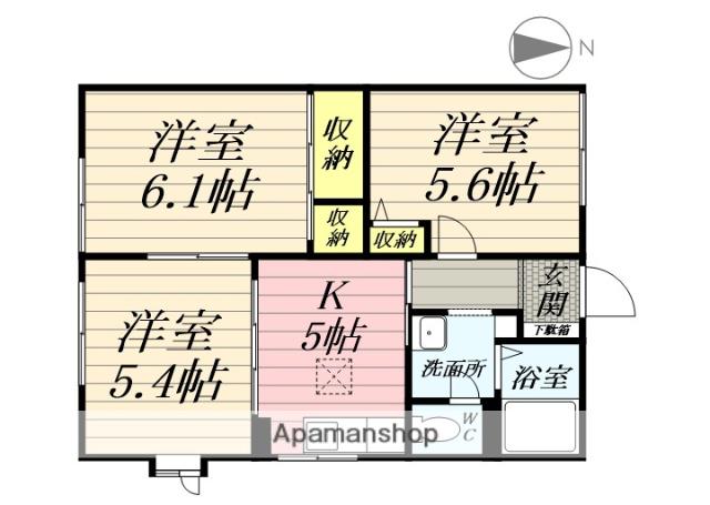 シャトー川平(3K/1階)の間取り写真