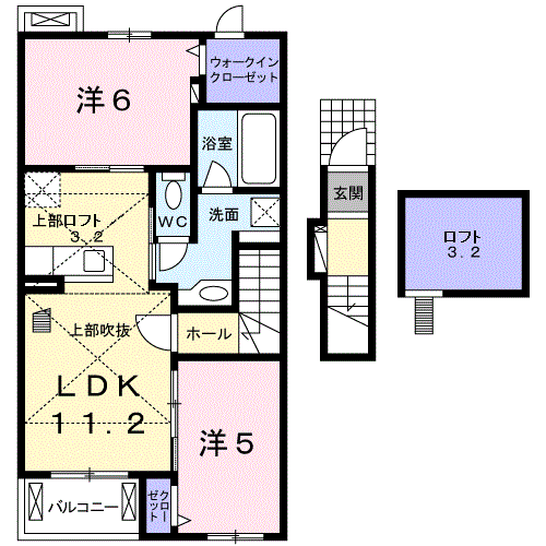 ドリームワークス 六番館(2LDK/2階)の間取り写真
